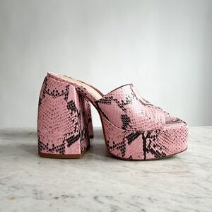 SCHUTZ Aretha pink snakeskin leather platform sandals size 8